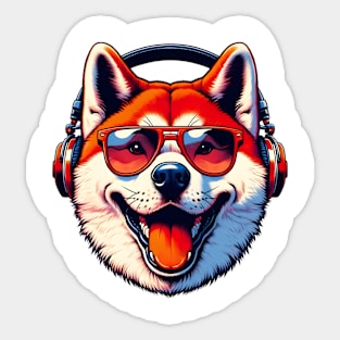 Japanese Akitainu Smiling DJ in Vivid Japanese Art Sticker